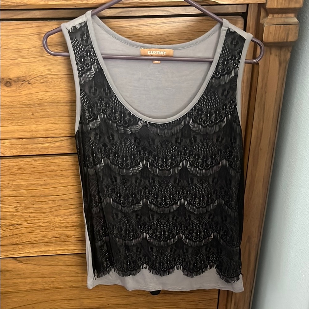Ellen Tracy Black/Grey Lace Tank Top